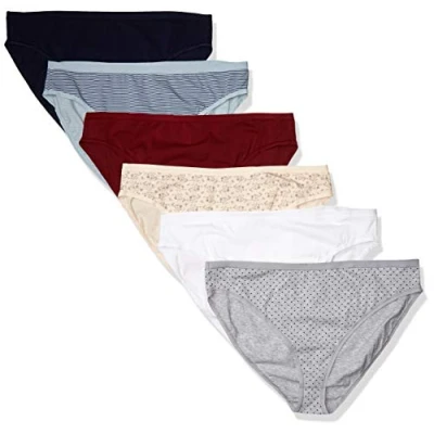 Image de Amazon Essentials Culotte en coton à jambe échancrée (grandes tailles disponibles) Femme, Lot de 6, Multicolore/Fleuri/Points/Rayures, 3XL Grande taille
