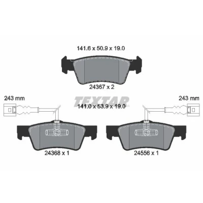 Image de TEXTAR 2436701 Jeu de plaquettes frein avec contact du palpeur d&#039;usure intégré VOLKSWAGEN: Touareg I