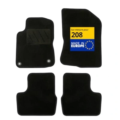 Image de DBS Tapis de Voiture sur Mesure pour 208 (2012 à 2019) avec Clips Fixation Sol antidérapant Automobile 4 pièces, Noir