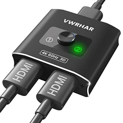 Image de Switch HDMI,4K60Hz Splitter hdmi VWRHAR, Aluminum 2.0,Commutateur 2 entrées 1 Sortie ou entrée Sorties,Switch Support 4K3D 1080P HDR avec PS5/4 Xbox Blu Ray Lecteur DVD PC TV Box