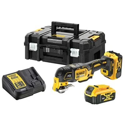 Image de DeWalt Multi cutter XR 18V 5Ah Li Ion Brushless 32 accessoires 2 batteries coffret TSTAK, Jaune DCS356P2 QW