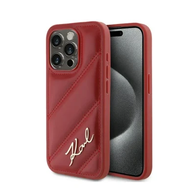 Image de Étui Karl Lagerfeld pour iPhone 15 Pro 6.1 rouge hardcase Diagonal Quilted Script Neuf