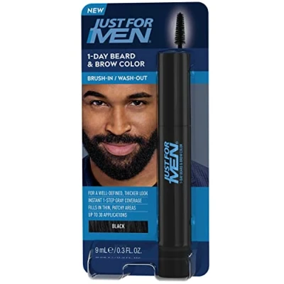 Image de Just For Men Brosse de couleur pour barbe et sourcils en 1 jour, une couverture instantanée des cheveux gris, brosse, lavage, un look plus épais bien défini, noir véritable