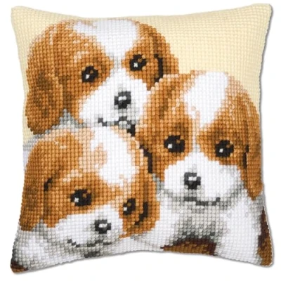 Image de Vervaco Kit coussin au point de croix 3 Chiots,Multicolore
