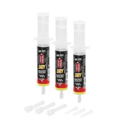 Image de 1000 Miglia BKR 3101 DRY Lubrifiant Chaîne Vélo à utiliser sur Piste Sèche et Poussiéreuse 180 ml (3x60 ml), seringue avec Applicateurs Drop Huggie System, formule fluorescente parfumée
