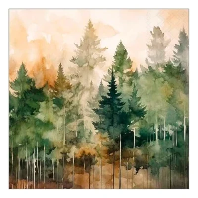 Image de Lot de 20 serviettes en papier avec motif forêt d&#039;aquarelle Convient également pour le découpage et la technique des 33 x cm