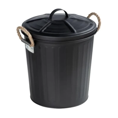 Image de WENKO Poubelle Salle de Bain Gara, Petite 6 L, Design Vintage et Fonctionnel, avec 2 poignées Couvercle Amovible, Acier, 24 x 28,5 23 cm, Noir