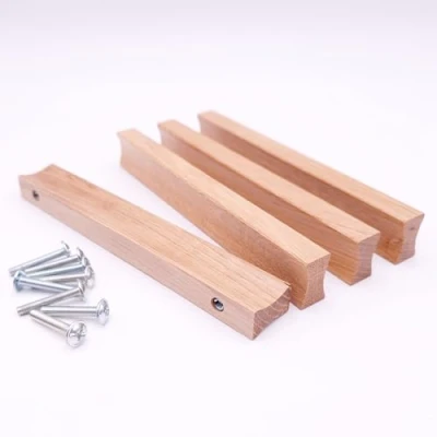 Image de JOWE Lot de 4 poignées meuble en bois avec vis chêne ou hêtre (chêne naturel, forme X, 128 mm)
