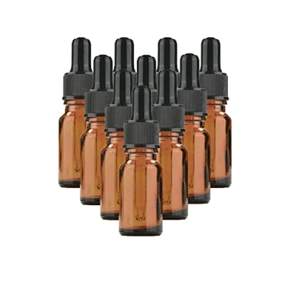 Image de Lot de 10 Flacons compte gouttes en verre ambré avec bouchons noirs, 15 ml rechargeables pour huiles essentielles