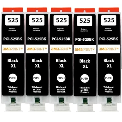 Image de Amaprint 5 XL Cartouches Compatible avec Canon PGI 525 Noir PGBK pour Pixma IP4850 IP4950 IX6550 MG5150 MG5250 MG5340 MG5350 MG6150 MG6250 MG8150 MG8240 MG8250 MX715 MX885 MX895