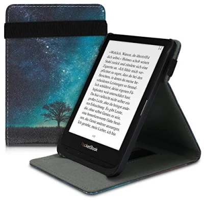Image de kwmobile Étui Compatible avec Pocketbook Touch Lux 4/5/Touch HD 3/Color (2020)/ Vivlio 5 Coque à Rabat magnétique Tablette eReader Similicuir Sangle Bleu Gris Noir