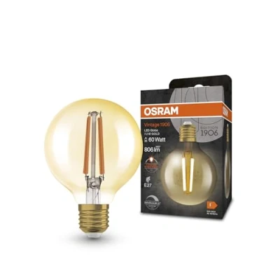 Image de OSRAM Vintage 1906® Classic GLOBE80 FIL 60 LED lamp, E27, dimmable, spherical, gold, 7.2W, 806lm, 2400K, reduced warm white light, low energy consumption, long life