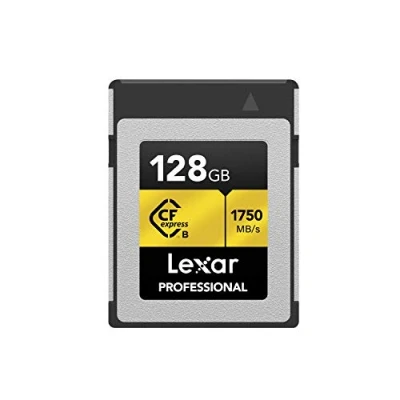 Image de Lexar Carte mémoire Professionnelle CFexpress Type B 128 Go Gold Series, jusqu&#039;à 1750 Mo/s en Lecture, Enregistrement vidéo Brut 8K, Prend Charge PCIe 3.0 et NVMe (LCXEXPR128G RNENG)
