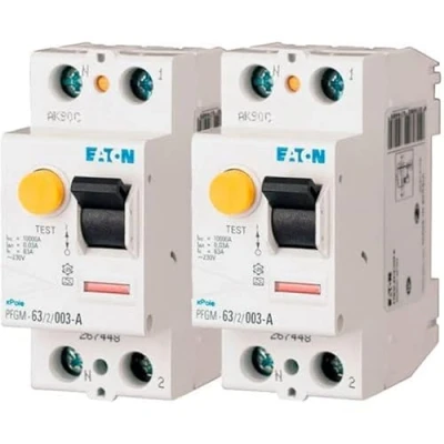 Image de EATON 267448 PFGM 63/2/003 INTERRUPTEUR DIFFERENTIEL Blanc MANETTE NOIRE 2 POLES / 63 A 30 MA TYPE Raccordement à vis interrupteurs