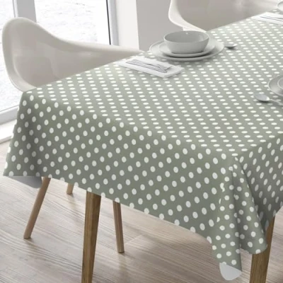 Image de Home Direct Nappe Toile cirée PVC Rectangulaire 140 x 180 cm à Pois (Vert Sauge)