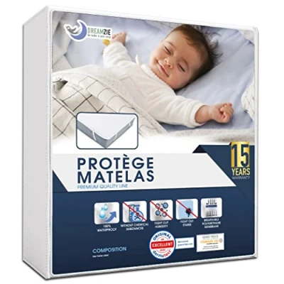 Image de Protege Matelas 70x200 cm Imperméable Oeko TEX par Dreamzie Alèse en Coton Respirant avec 4 Coins Elastiques