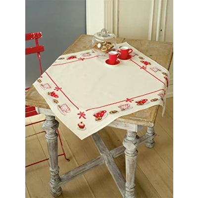 Image de Vervaco Nappe au Point de Croix compté, Pause café PN 0149144 Blanc 80 x cm