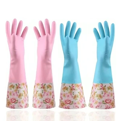 Image de KINGFINGER Lot de 2 paires gants vaisselle imperméables en latex caoutchouc avec doublure flocage