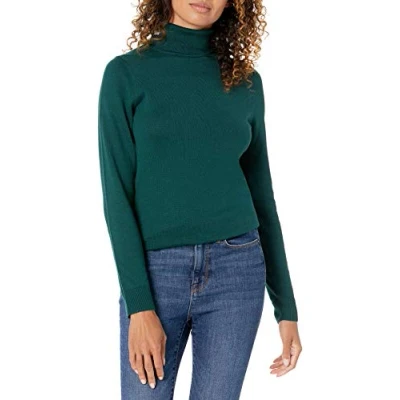 Image de Amazon Essentials Pull Col Roulé À Manches Longues Léger Coupe Classique (Grandes Tailles Disponibles) Femme, Vert Forêt, M