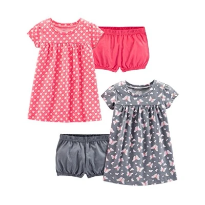 Image de Simple Joys by Carter&#039;s Ensemble de Robes Sans Manches et à Courtes Bébé Fille, Lot 2, Gris Papillons/Rose Fleuri, 0 mois
