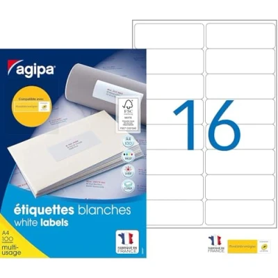 Image de Apli Agipa Boite Étiquettes Adhésives Blanches MultiUsages Coins Arrondis Certifié FSC Anti bourrage 99,1 x 33,9 mm 1600
