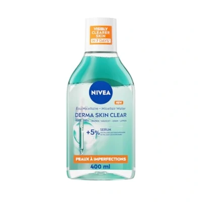 Image de NIVEA Eau Micellaire Derma Skin Clear Visage, Yeux, Lèvres Nettoie En Douceur, Démaquille &amp; Réduit Les Imperfections 5% Sérum Avec PHA Acide Salicylique Peaux À 400 ml