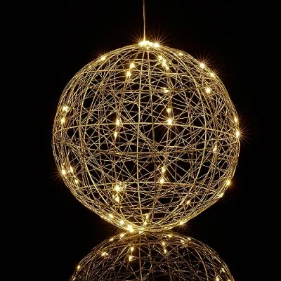Image de Relaxdays Boule Lumineuse LED, Fonctionne avec Piles, à Poser ou Suspendre, Long câble, diamètre : 30 cm, argentée