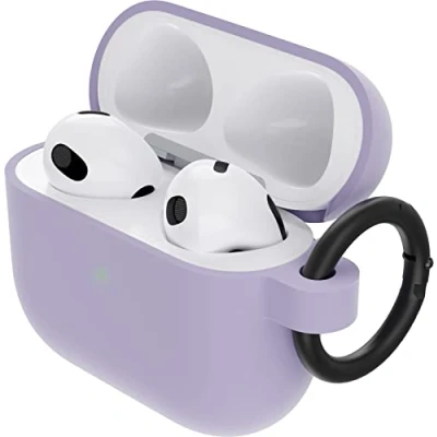 Image de Otterbox coque Soft Touch pour AirPods 3e Gen 2021, de protection antichoc, anti chute, ultra mince, rayures et éraflures Apple AirPods, Mousqueton inclus, Violet