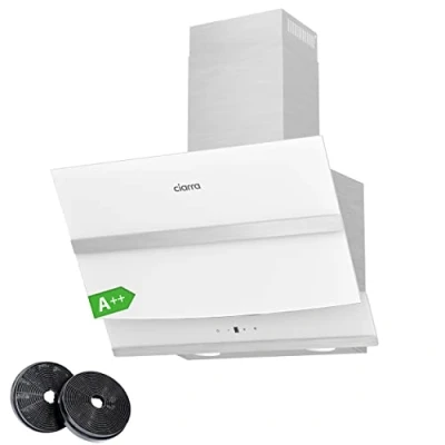 Image de CIARRA CBCW6736N Hotte Aspirante Inclinée 60cm 750 m3/h Tactile Class A Filtre à Charbon Inclus 3 Vitesses d’évacuation Recyclage LED Lampe Blanc