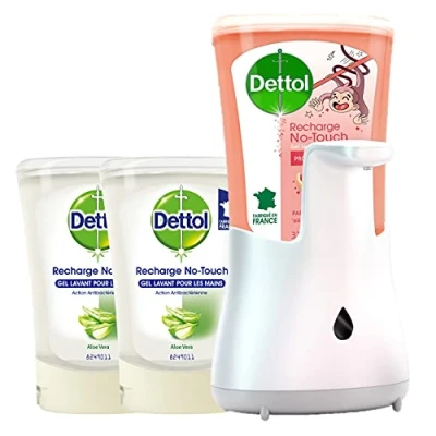Image de DETTOL No Touch Kit Citron Distributeur Automatique Savon Liquide Mains et 2 Recharges 250ml (Aloe Vera &amp; Bambou)