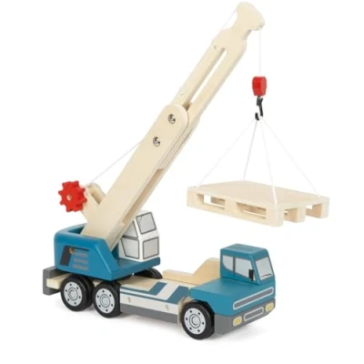 Image de small foot Camion Grue avec Palette en Bois, véhicule de Jeu pour Enfants, pivotant à 360, partir 2 Ans, 12639