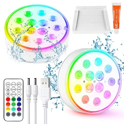 Image de Czemo Lumière de Piscine LED Submersible Rechargeable avec Télécommande Éclairage Etanche Lampes IP68 Étanche Lumières Sous marines Pour Aquariums, Baignoire, Étangs
