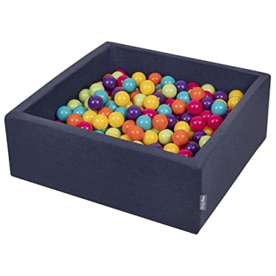 Image de KiddyMoon Piscine À Balles pour Bébé Carré 90X30cm/200 7Cm Fosses Boules Jouet Enfant, Bleu Foncé:V Clair/Jaune/Turq/Orange/Rose/Violet