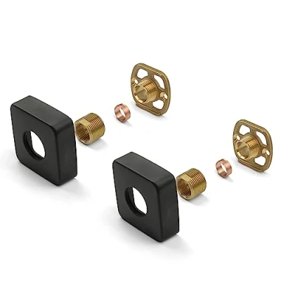 Image de Xcel Home Kit de Fixation douche carré noir (paire) avec raccords 3/4 Laiton murale pour robinets exposés