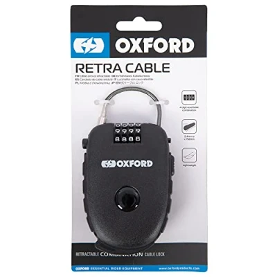 Image de Oxford Products LK100 Cadenas à combinaison 4 chiffres avec câble rétractable de 75 cm, noir, taille unique