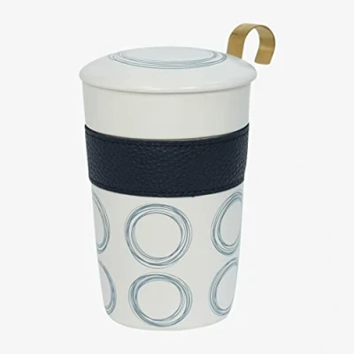 Image de Eigenart Teaeve Circular blue 80057 B Tasse à double paroi en porcelaine avec couvercle et passoire acier inoxydable sans BPA 350 ml