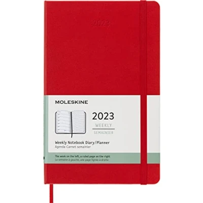 Image de Moleskine Agenda Hebdomadaire 2023, Semainier 12 Mois et Carnet De Notes, Couverture Rigide, Grand Format 13 X 21 Cm, Couleur Rouge Écarlate, 144 Pages