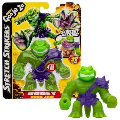 Image de Heroes of Goo Jit Zu BANDAI CO42845 Figurine d&#039;action découvrez Les Strikers Rock Jaw, éponge et étire, Multicolore,