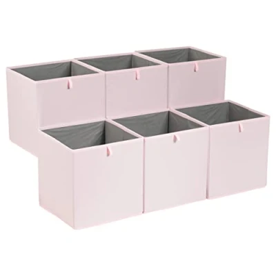 Image de Amazon Basics Lot de 6 cubes rangement pliables, en tissu, rose pivoine, 33 x 38 cm