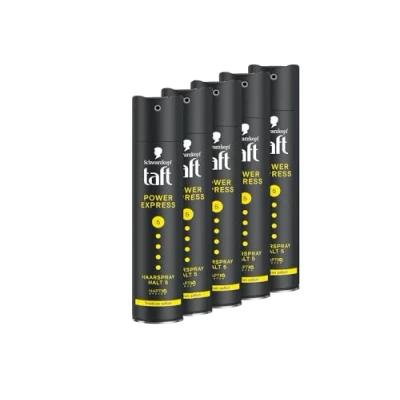 Image de Schwarzkopf Taft Lot de 5 sprays capillaires Power Express (5 x 250 ml), tenue 5, pour tous les types cheveux, séchage immédiat, formule végétalienne*