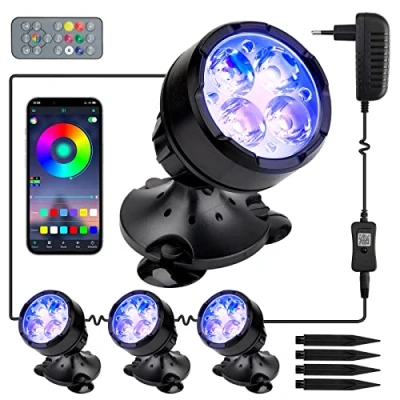 Image de GreenSun Lumières LED Submersible RGB Projecteurs Lampe Spot imperméables APP contrôlable, avec Télécommandes IP68 Étanche pour Jardin, Piscine, Étang