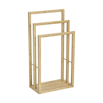 Image de WENKO Porte Serviettes Bambusa, sèche Triple sur Pied en Bambou Robuste pour l&#039;organisation des Serviettes, (l x h p) : 42,5 86 23,5 cm, Bois Naturel