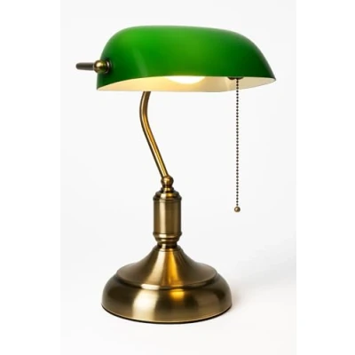 Image de KONTARBOOR Lampe de Bureau Banquier Vintage Métal couleur Bronze &amp; Abat Jour en Verre Vert, Interrupteur Chaînette, Ampoule E27 Incluse, 220V, Classe Énergétique A