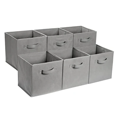 Image de Amazon Basics Cube de rangement pliable en tissu avec poignées, lot 6, Gris Uni, 33 x cm