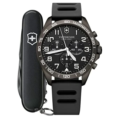 Image de Montre chronographe Victorinox Swiss Army Fieldforce Sport pour homme avec bracelet en caoutchouc et cadran noir à quartz 241926 1 100M