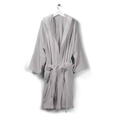 Image de Caleffi Peignoir de Bain Homme et Femme, en éponge, 100% Coton, avec Capuche, 440 GR/Mq, Absorbant, Confortable, Résistant, Facile à Laver Sécher. Modèle: Soft, S, Gris.