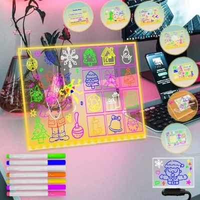 Image de Fanrui Tableau blanc en acrylique effaçable à sec avec variateur d&#039;intensité 40,6 x 30,5 cm LED transparent support réglable pour bureau, tablette mémo 7
