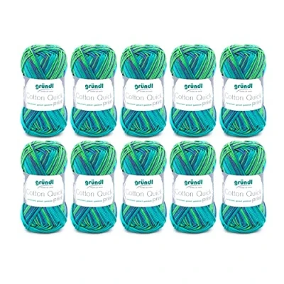 Image de Fil à tricoter/crocheter Gründl Cotton Quick Print (fil aux couleurs joyeuses 100 % coton, certifié OEKO TEX, 50 g / 125 m, grosseur d&#039;aiguilles : 3 4, 10 x g), Verde Multicolore