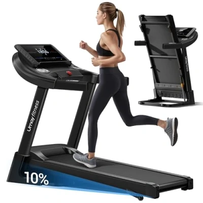 Image de UMAY Tapis de Course Pliable Inclinable 14km/h, Professionnel Silencieux avec Moteur 3,0 HP et 3 Niveaux d&#039;inclinaison, Treadmill Home Foldable Charge Max 136KG