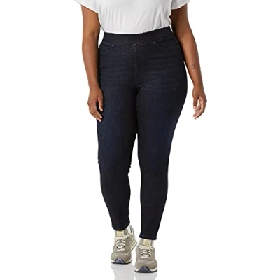 Image de Amazon Essentials Jegging Extensible à Enfiler Taille Mi haute (Disponible en Grande Taille) Femme, Noir Rincé, 52 longueur